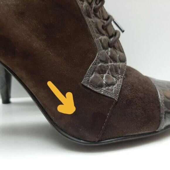 REBECCA BLUE Lace-up High Cone Heels Suede & Patent Leather Shoes Sz 7.5 Eur 38 - Picture 4 of 16